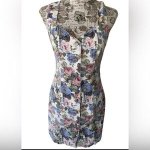 Vintage Y2K California Concepts Mini Dress Floral Denim Halter Grunge Size 7